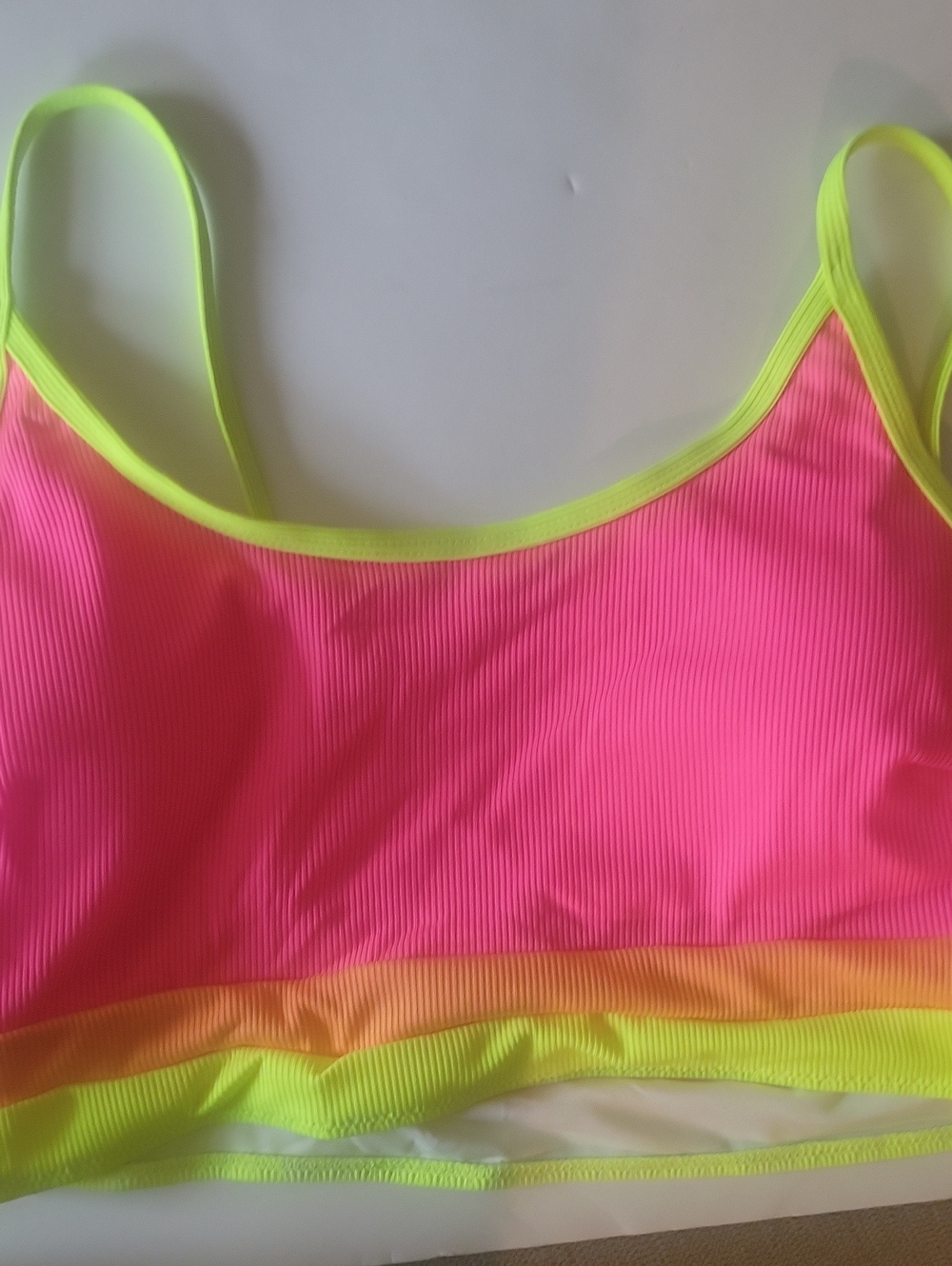 Neon Colorblock High-Waist Bikini Set - Pink & Orange - Picture 3 of 7